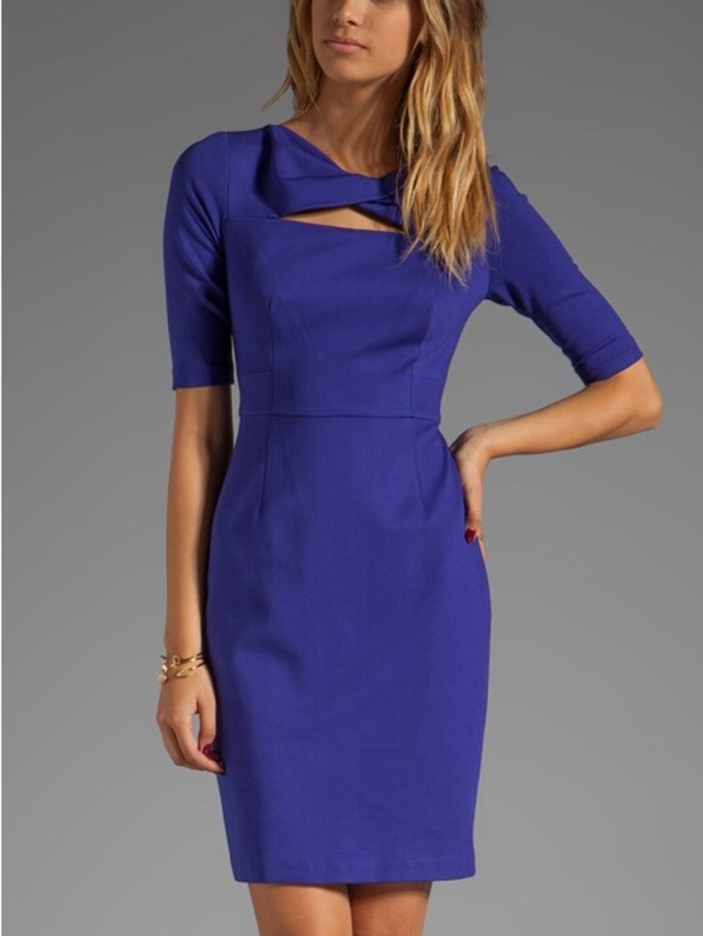 Trina Turk Royal Blue Midi Sheath Dress with Front Cutout